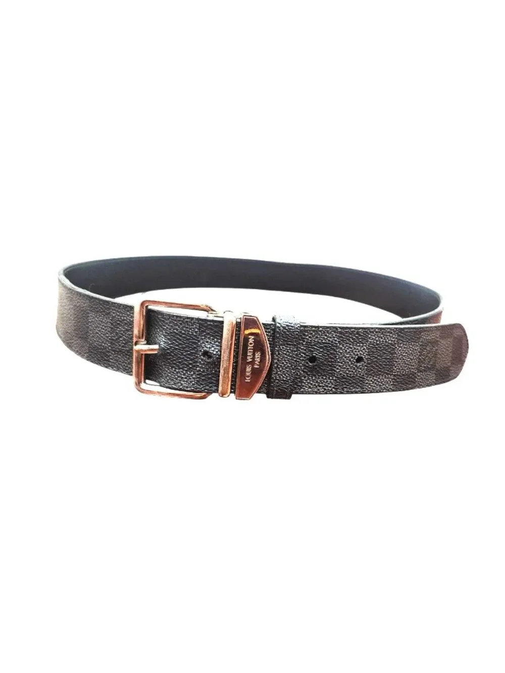 Louis Vuitton M9708 Damier Graphite Men’s Belt Black Silver Buckle Size 90/36